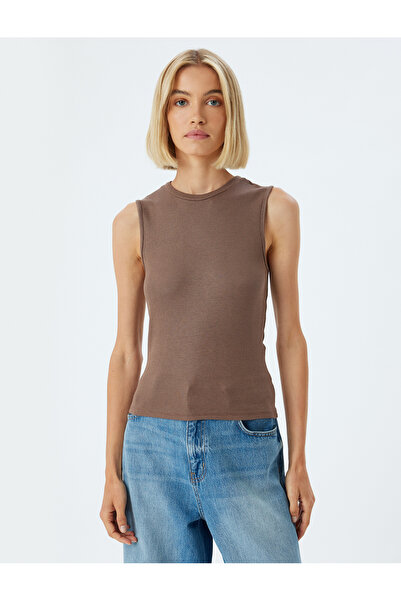 Koton Round Neck Viscose Fabric Basic Corded Tank Top