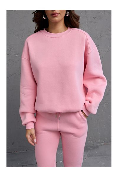 Elif Özbey Butik Pink Crew Neck Three Thread Raised Sweat