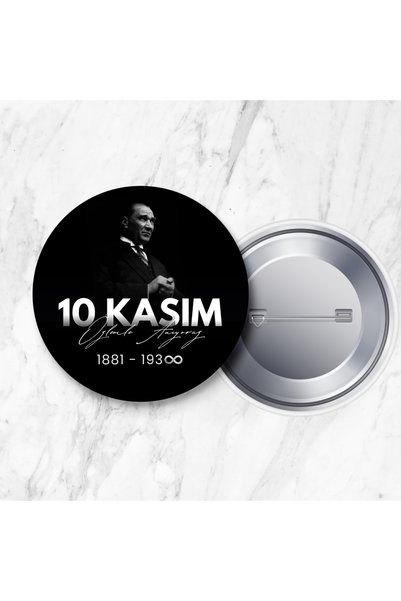 DeBu Tasarım 10 Adet 10 Kasım Özlemle Anıyoruz Yazılı Atatürk'ü Anma İğneli Yaka Rozeti 58 mm