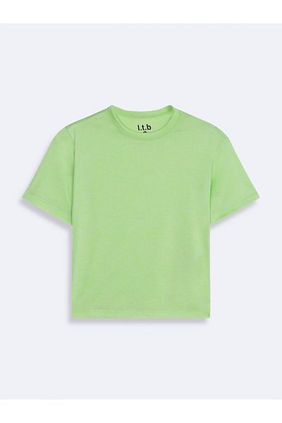 Ltb Tricou verde obișnuit cu mânecă scurtă cu decolteu