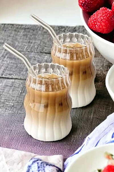 Rosemor 6'Lı Pipetli Sukabağı Şekli Latte Bardak Seti Iskandinav Tarz Cam Bardak