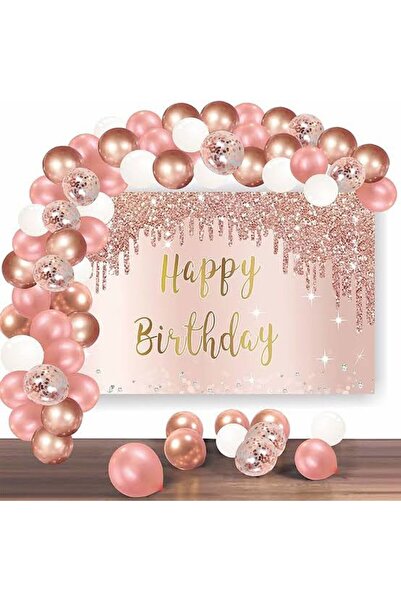 DÜVENCİ TİCARET Λαμπερό ROSE GOLD Πολυτελές ΣΕΤ Μπαλονιών Γενεθλίων με Γκλίτερ