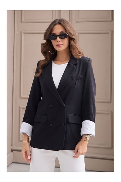 Elif Özbey Butik Черно яке с ръкави и маншети