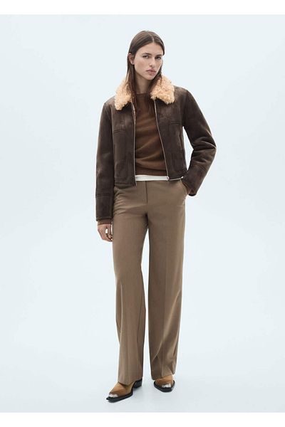 MANGO Woman Jacke mit Pelzkragen in Wildlederoptik