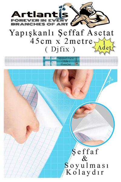 Artlantis Yapışkanlı Şeffaf Asetat 1 Adet 45cm x 2 metre Djfix Kendinden Yapı...