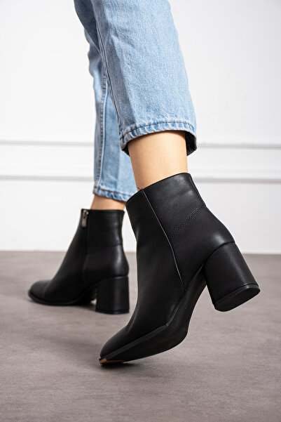KOTAN Siyah Mat Fermuar Detaylı Rahat Kadın Topuklu Bot