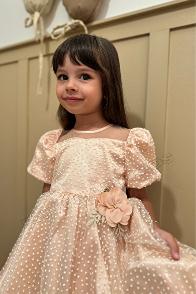 penu baby kids Somon Küçük Simli Puanlı Kısa Kol Kız Çocuk Kız Bebek Elbise