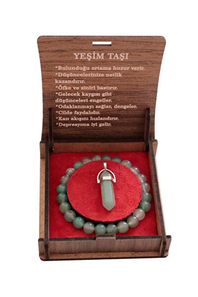 taru pasaj طقم سوار وقلادة مصنوع يدويًا من حجر اليشم - صندوق هدايا أنيق مملوء...