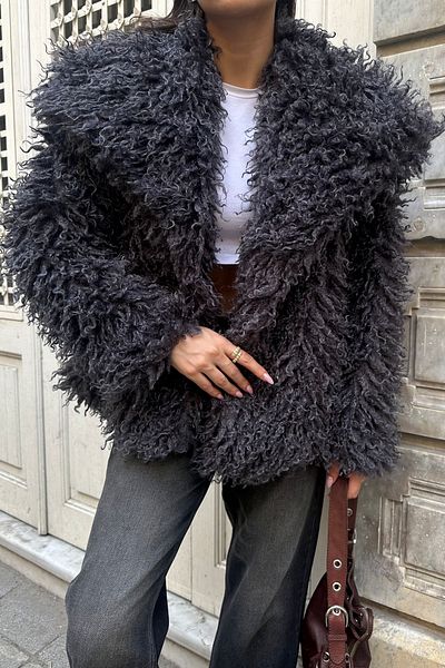 ASEDE Palton de blană cu franjuri din mohair premium importat