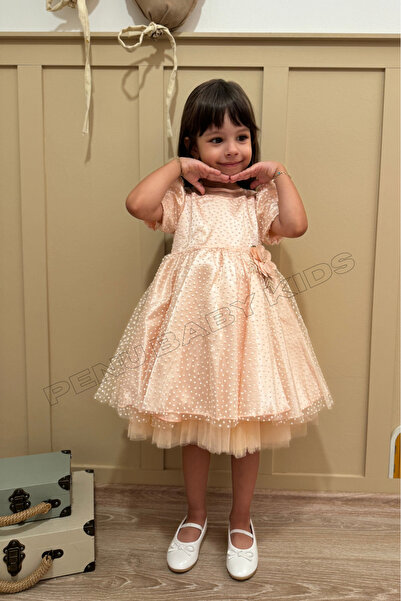 penu baby kids Somon Küçük Simli Puanlı Kısa Kol Kız Çocuk Kız Bebek Elbise