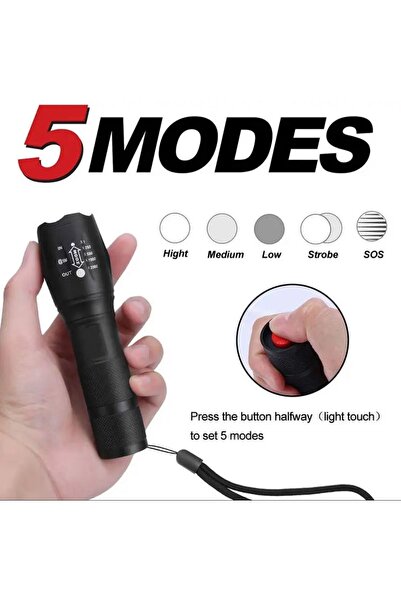 ataşbey PS-918 10w 5 Modlu Swat Tüfek Aparatlı Ayarlanabilir Şarjlı El Feneri
