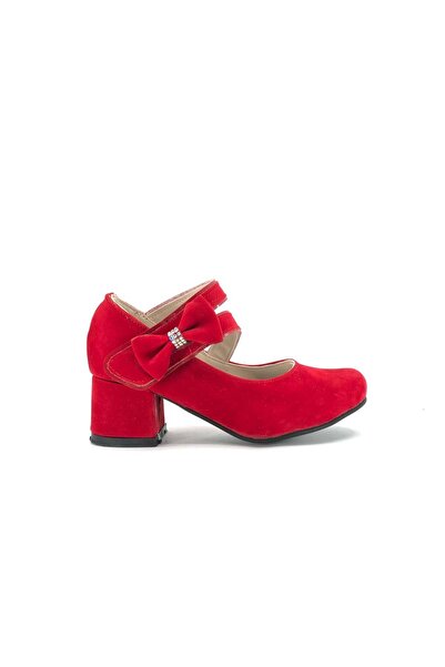 KCMN İremsu 7845 Yandan Kurdelalı Kız Çocuk Topuklu Çocuk Ayakkabı Kırmızı