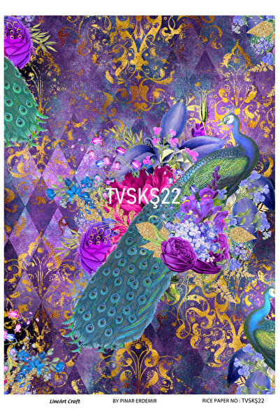 LİNEART Tavus Kuşu Serisi Pirinc Dekopaj Kagıdı  29X42cm No:TVSKŞ22