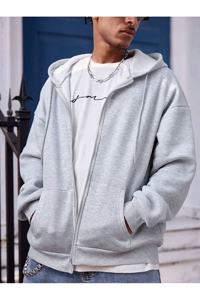 Noble Moda Men's 3 Thread Raster Hoodie Style Hooded Sweat Cardigan with Pockets