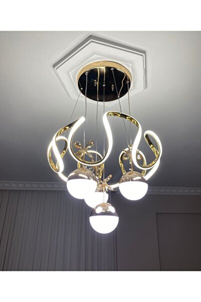 RAVELLO 4 Toplu Arya Modern Led Avize Gold Kasa(3renk Kumandalı)