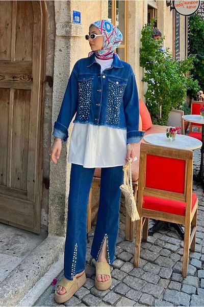 Moda Rosa 25K5091 - Dark Blue - Shirt Detailed Jeans Jacket