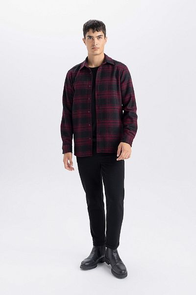 DeFacto Regular Fit Polo-Kragen kariertes Flanell-Langarmhemd E0983ax24wn