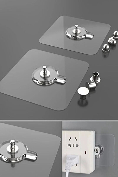 KCA HOME Kendinden Yapışkanlı Duvar Kancaları Vantuzlu Süper Güçlü Şeffaf Raf Duvar Askıları (4 Adet)