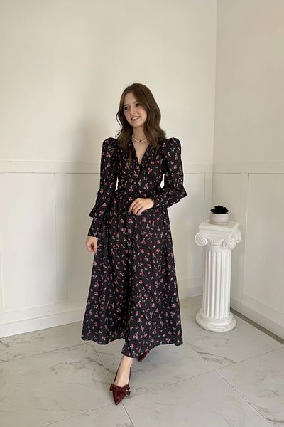 HELİS BUTİK Rochie de lungime maxi cu imprimeu floral cu guler și mâneci cu nasturi