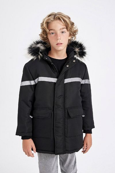 DeFacto Jungen-Parka – abnehmbare Kapuze, Plüschfutter, Kunstpelzkragen C8786A824WN
