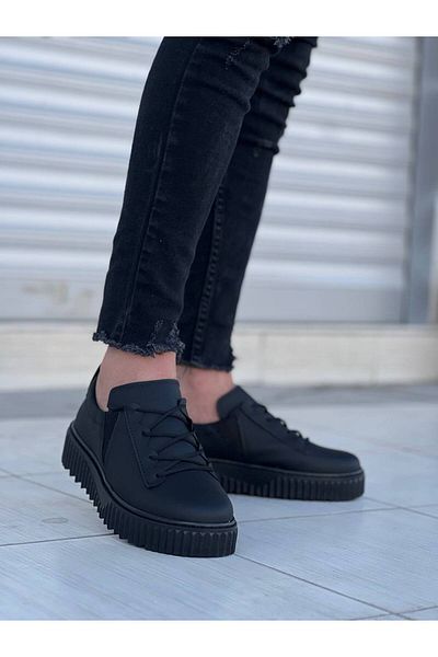 BOA Kb X502 Black Skin High Black Sole Lacing Detailed Elastic Casual Men's Shoes