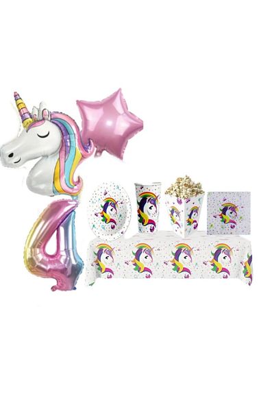 CANSIN Unicorn 4 Year Old Birthday Set for 8 People