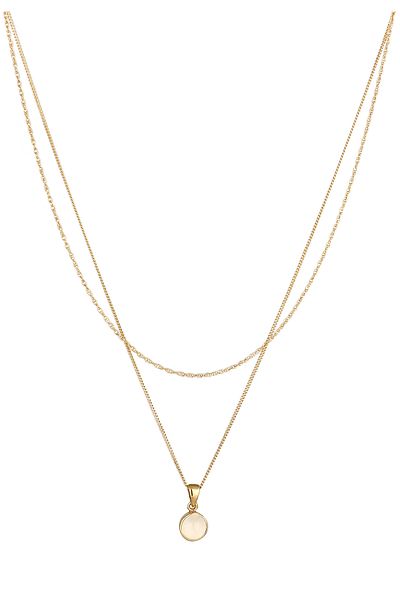ELLI Halskette Layer Halskette Damen Kreis Anhänger Gliederkette Mondstein Cabochon Schliff Weiß 925 Sterl