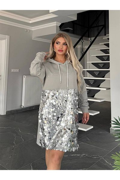 fiore fashion Sequin Detailed Short Dress Tracksuit Long Tunic Sweatshirt