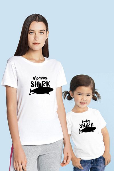 Tshirthane Mommy Shark Baby Shark Mother Child (PRETUL UNUI PRODUS DOAR ADĂUGAȚI 2 BUCĂȚI ÎN COȘUL PENTRU A FACE COMBINAȚIA)