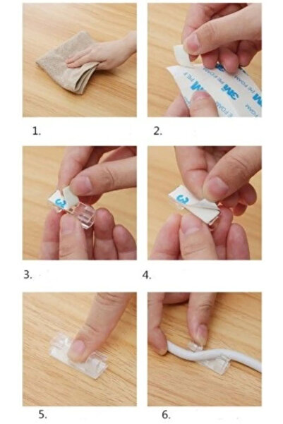 KCA HOME Yapışkanlı Kablo Sabitleyici Şeffaf Klips Bernami (40 Adet)