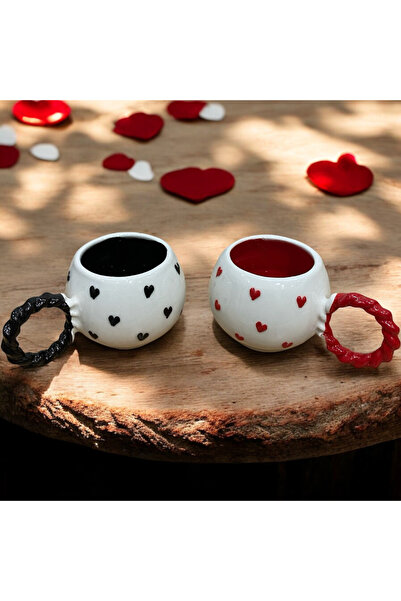 SeraCEY Baloncuk Örgü Kulp Özel Kabartmalı Kalpli El İşlemeli Seramik Sevgili...