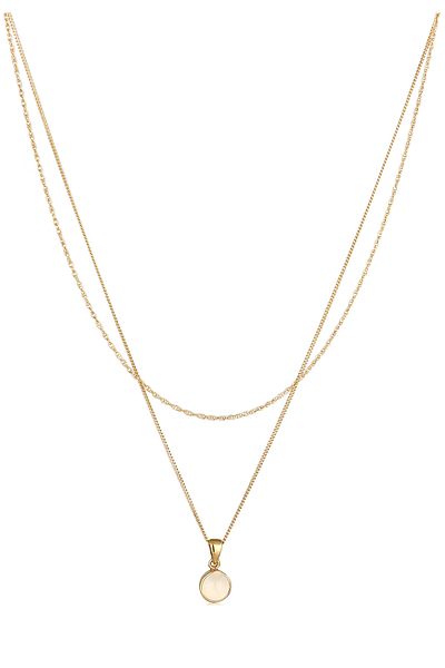 ELLI Halskette Layer Halskette Damen Kreis Anhänger Gliederkette Mondstein Cabochon Schliff Weiß 925 Sterl