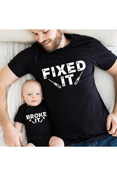 Tshirthane Tricou Baba Oğul Fixed Broke Zıbın (PRETUL UNUI ARTICOL ADĂUGAȚI 2 BUCĂȚI ÎN COȘUL PENTRU A FACE COMBINAȚIA)
