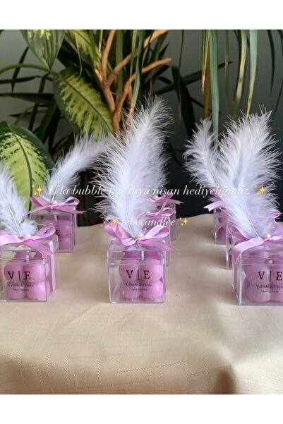 Febecandle Kuş tüyü Bubble mum nişan hediyelik doğum hediyelik sünnet hediyel...