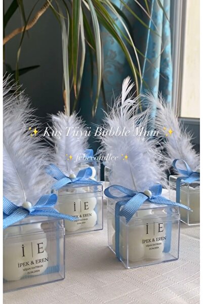 Febecandle Kuş tüyü Bubble mum nişan hediyelik doğum hediyelik sünnet hediyel...
