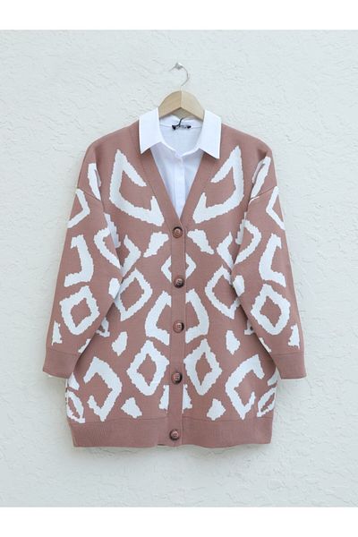 Modamorfo Geknöpfter, gemusterter Strick-Cardigan mit V-Ausschnitt -g.dry