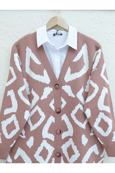 Modamorfo Geknöpfter, gemusterter Strick-Cardigan mit V-Ausschnitt -g.dry