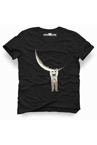 Tshirthane Ανδρικό μπλουζάκι με στάμπα με αστροναύτη που κολλάει στο φεγγάρι