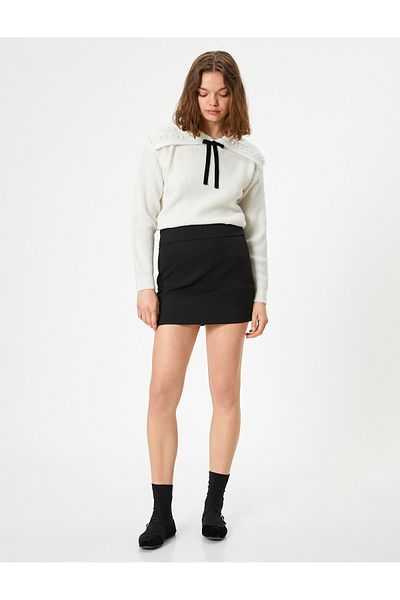 Koton Pearl Embroidered Sweater - Bow Detailed Shawl Collar