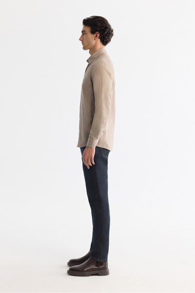 Avva Erkek Bej Düğmeli Yaka %100 Pamuk Desenli Slim Fit Gömlek A42Y2049