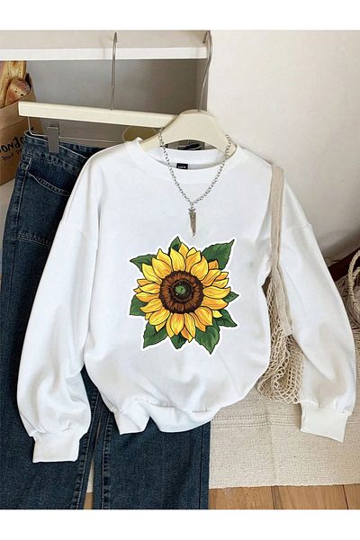 aynewmoda Μαύρη κουκούλα με κουκούλα με στάμπα ηλίανθου