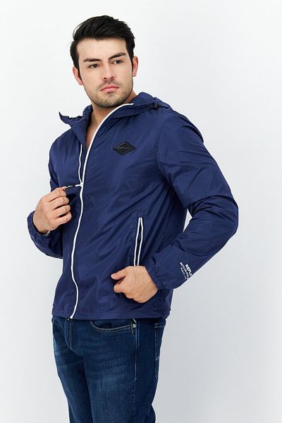 Replay Men Hooded Brand Logo Long Sleeve Windbreaker Jacket, Blue