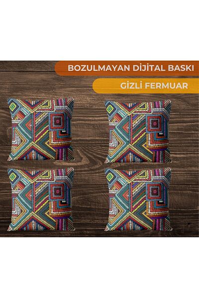 CİMENS Set de 4 perne cadou imprimate digital - model geometric maro albastru galben