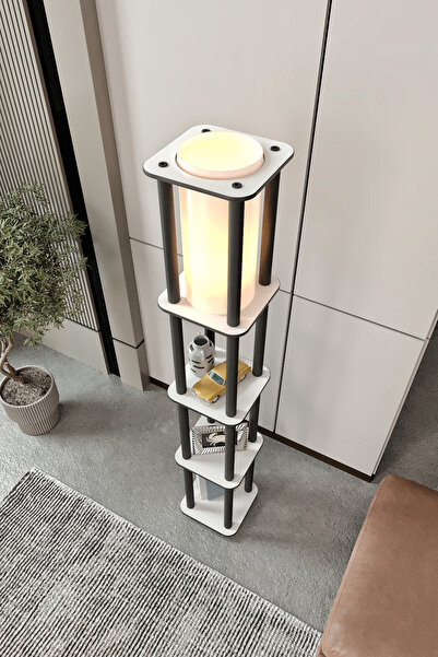 İnter Home Dekoratif Estantes Kare Beyaz Raflı Lambader