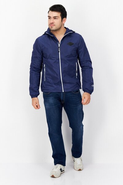 Replay Men Hooded Brand Logo Long Sleeve Windbreaker Jacket, Blue