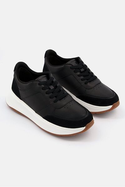 Fitflop Women F-mode Leather Flatform Sneakers, Black
