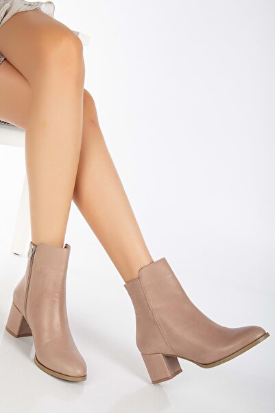 ANALİN SHOES Γυναικείες καθημερινές μπότες με τακούνι από γνήσιο δέρμα πέτρας
