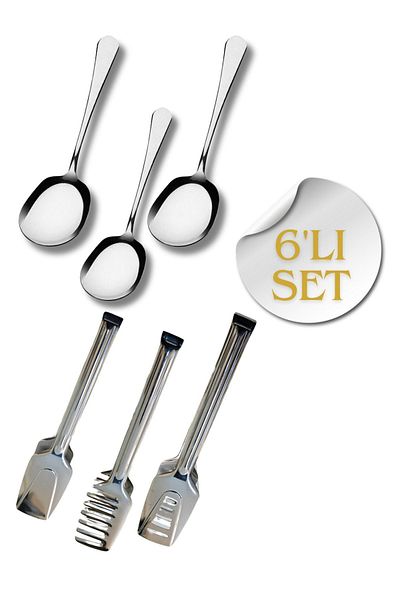 DORRY HOME طقم ملقط تقديم 6 قطع / 3 ملاعق تقديم 3 قطع كعك / معكرونة / ملقط سلطة