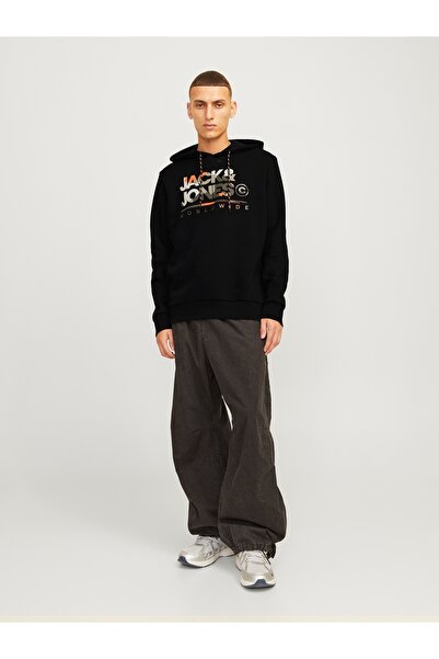 Jack & Jones JACK JONES Yazı Baskılı Kapüşonlu Erkek Sweatshirt 12256821