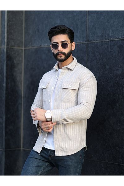 YNGMENCLASS Textured Striped Jacket Looking Coffee Shirt